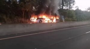 Bus que trasladaba imigrantes se incendio en Los Ruices de Veraguas.